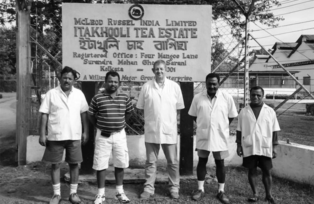 Tea expert Phil Mumby outside Itakhooli Tea Estate in Assam
