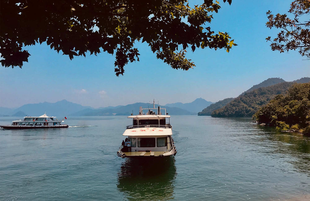 A boat on a lake in Chunan, Hangzhou, Zhejiang, China
